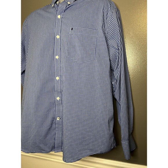 IZOD Shirt Mens Large Blue Gingham Button Down Non-Iron Stretch Long Sleeve - Picture 4 of 8